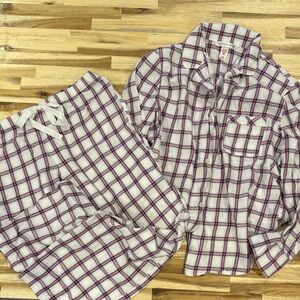 Victoria's Secret White and Pink Plaid Flannel Pajama Set